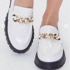 Faux Leather Curb Chain Loafers
